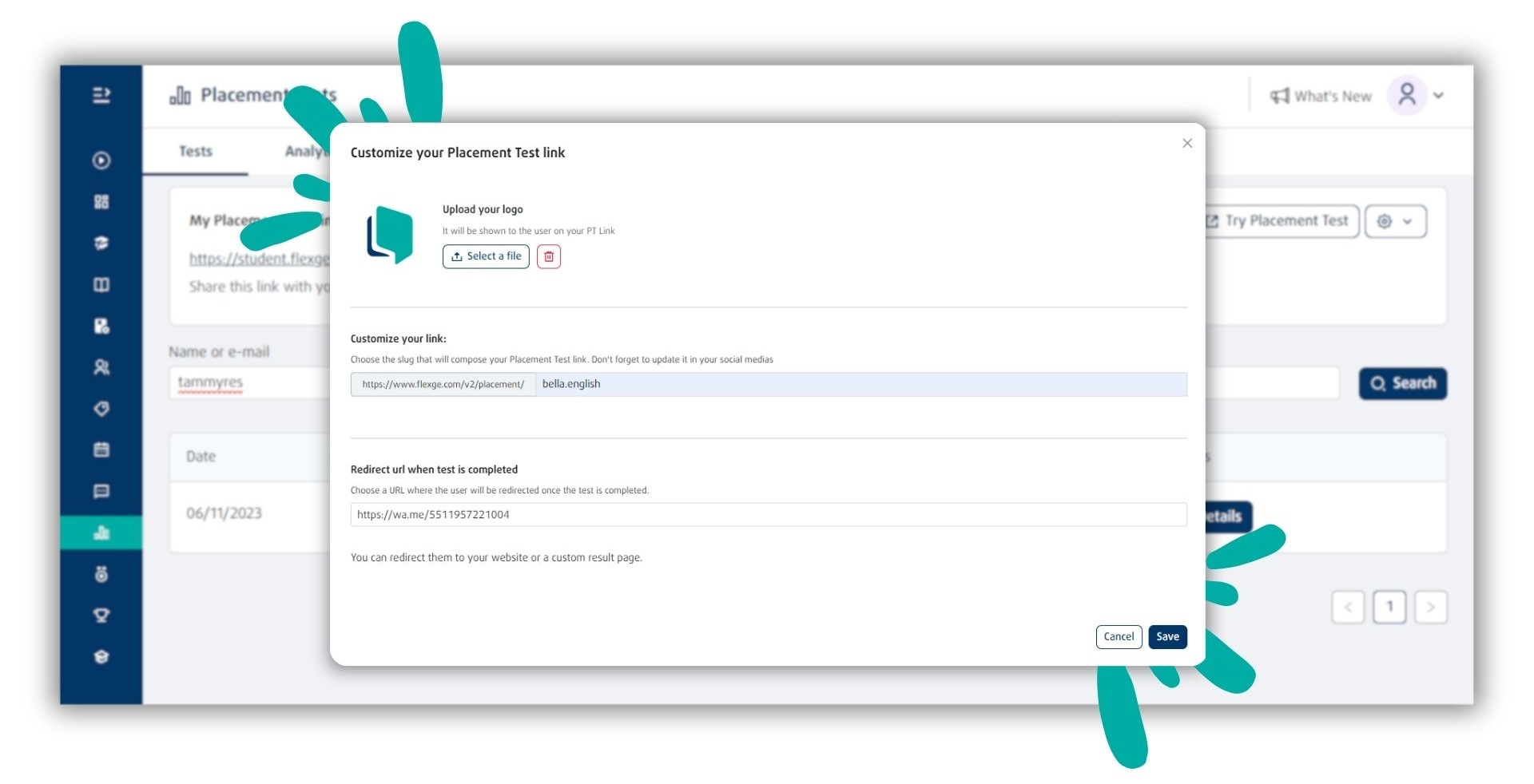 Como personalizar o Placement Test Link?