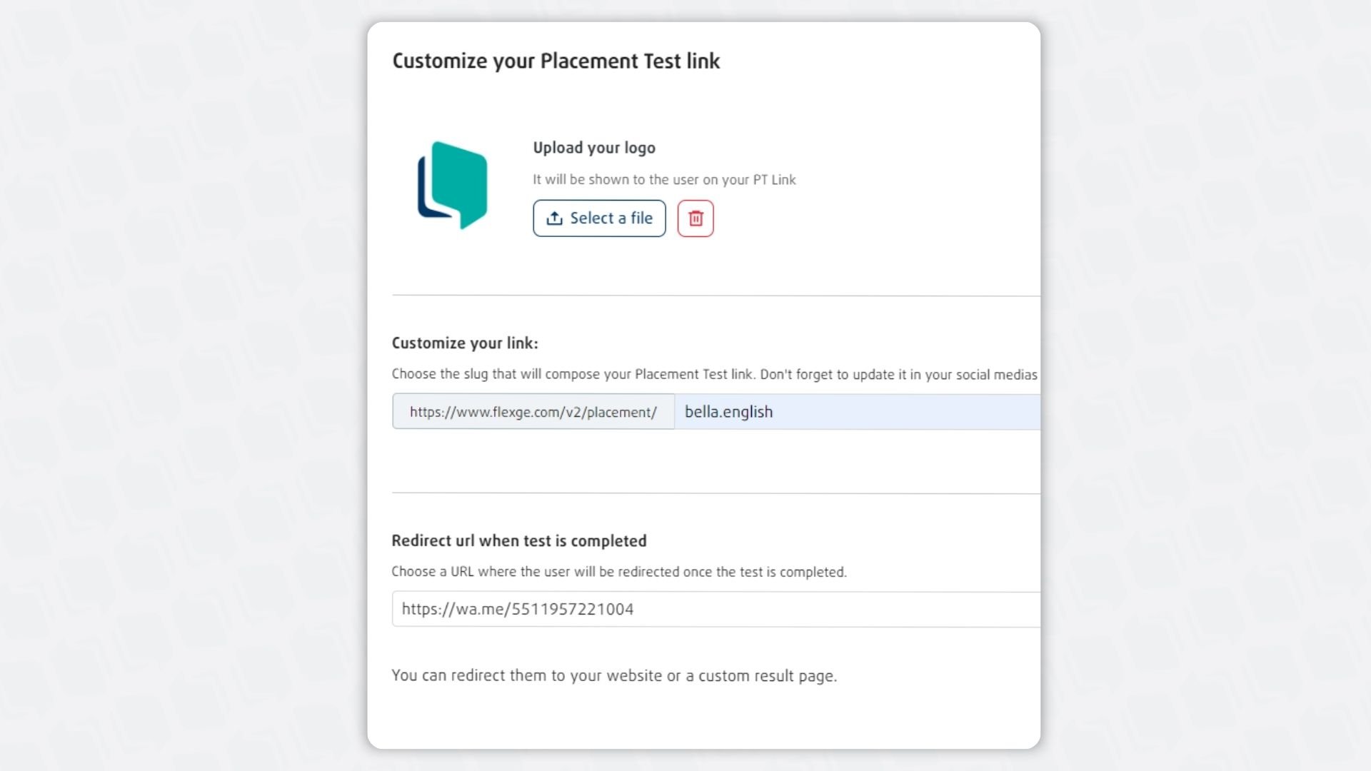 Como personalizar o Placement Test Link?
